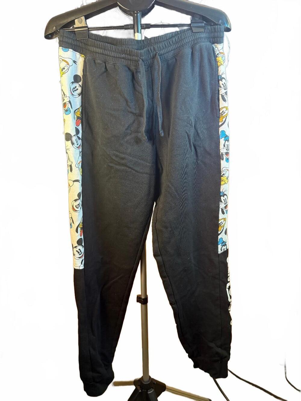 Disney Mickey Mouse goofy Black Joggers Sweatpants sz M Baggy Walt Disney World